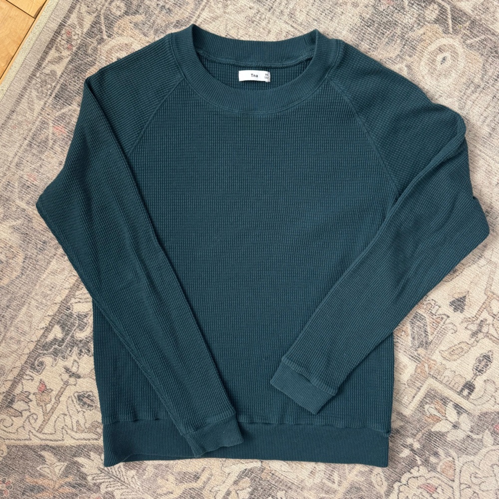 TNA Women's Long Sleeve Waffle Crewneck - Teal Green - Picture 2 of 3